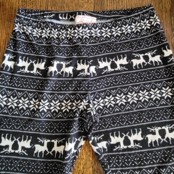 Pink Rose Holiday Tights Reindeer Print Leggings Women's Size Medium - Picture 2 of 8